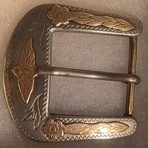 Vintage Metal Belt Buckle, Nice Brass and German Silver Design, Nice Western